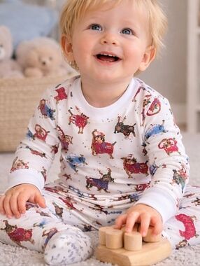 🎄 Hart + Land Holiday Dog Organic Pima Cotton Footie Pajamas | 3–6M